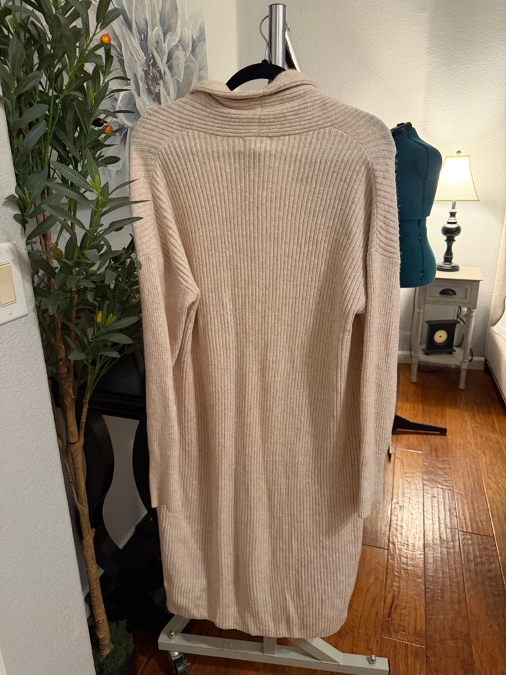 Open-Front Long Ribbed Cardigan Sweater - Cream - Picture 2 of 6
